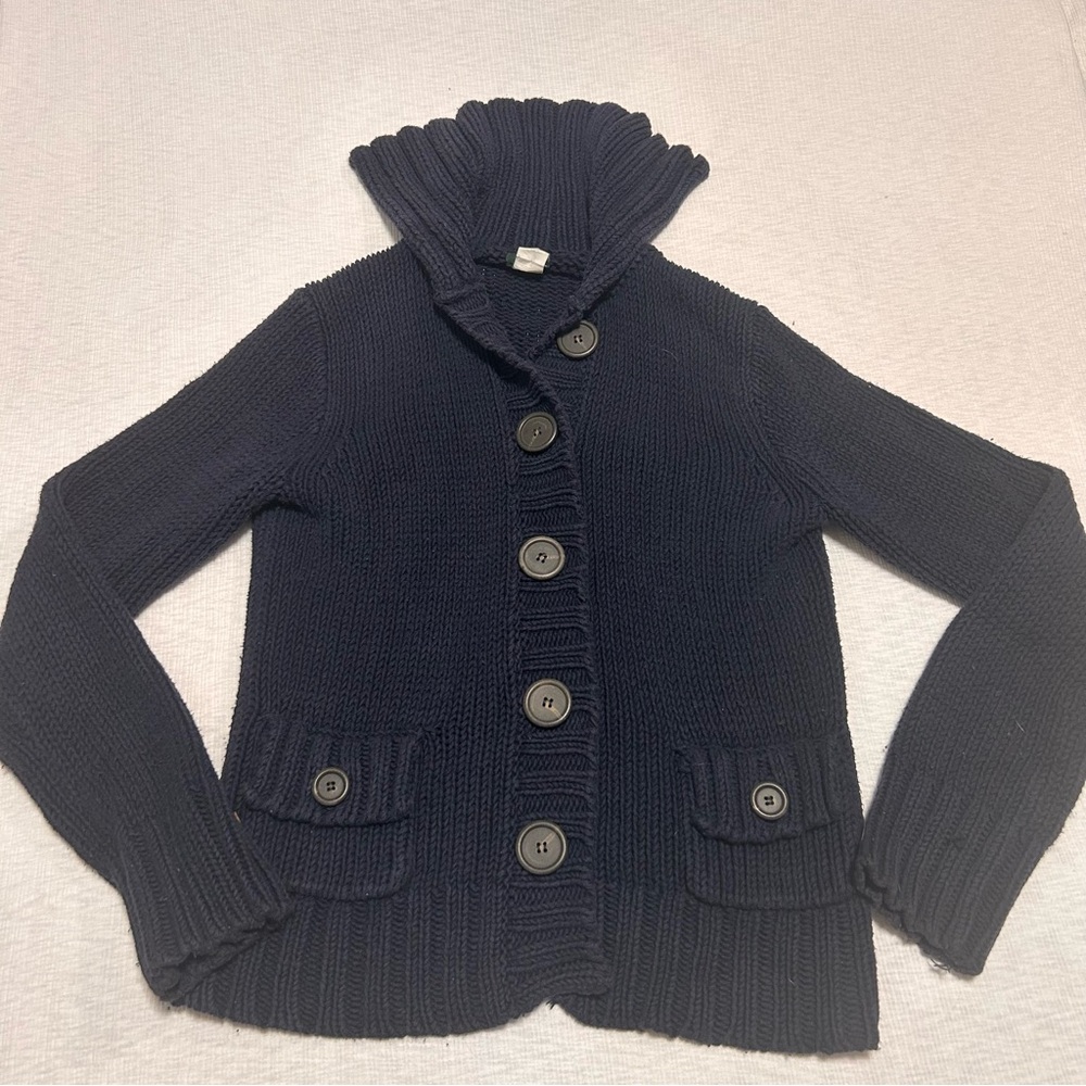J. Crew Womens Black Chunky Knit Button Down‎ Sweater M Medium Pockets
